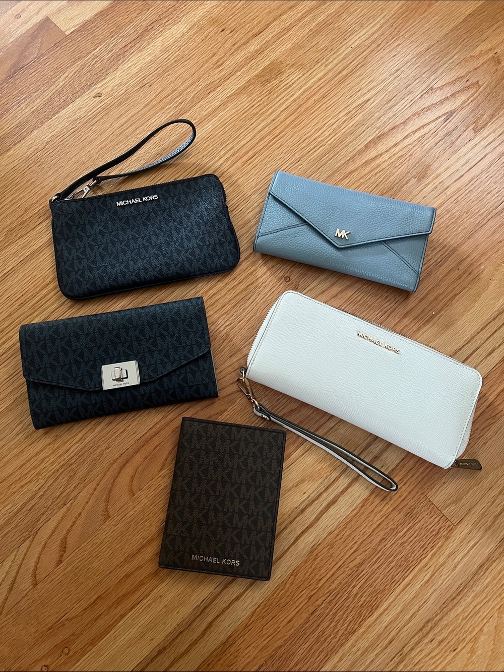 Bundle: Michael Kors Wallet & Wristlet Set - Black, Blue, White, Brown